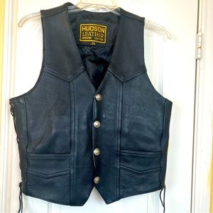 Hudson Leather Lace Up Sides Motorcycle Vest Sz L